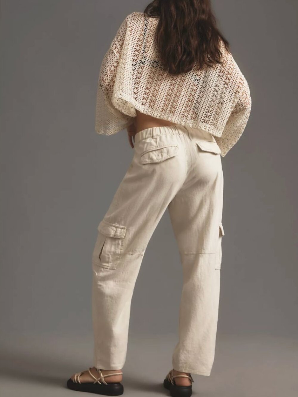 Pilcro | Anthropologie Slim Linen Beach Cargo Pants Ivory | Size Large - Picture 3 of 16